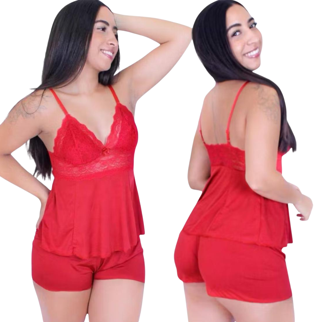 Baby Doll em Microfibra com Renda