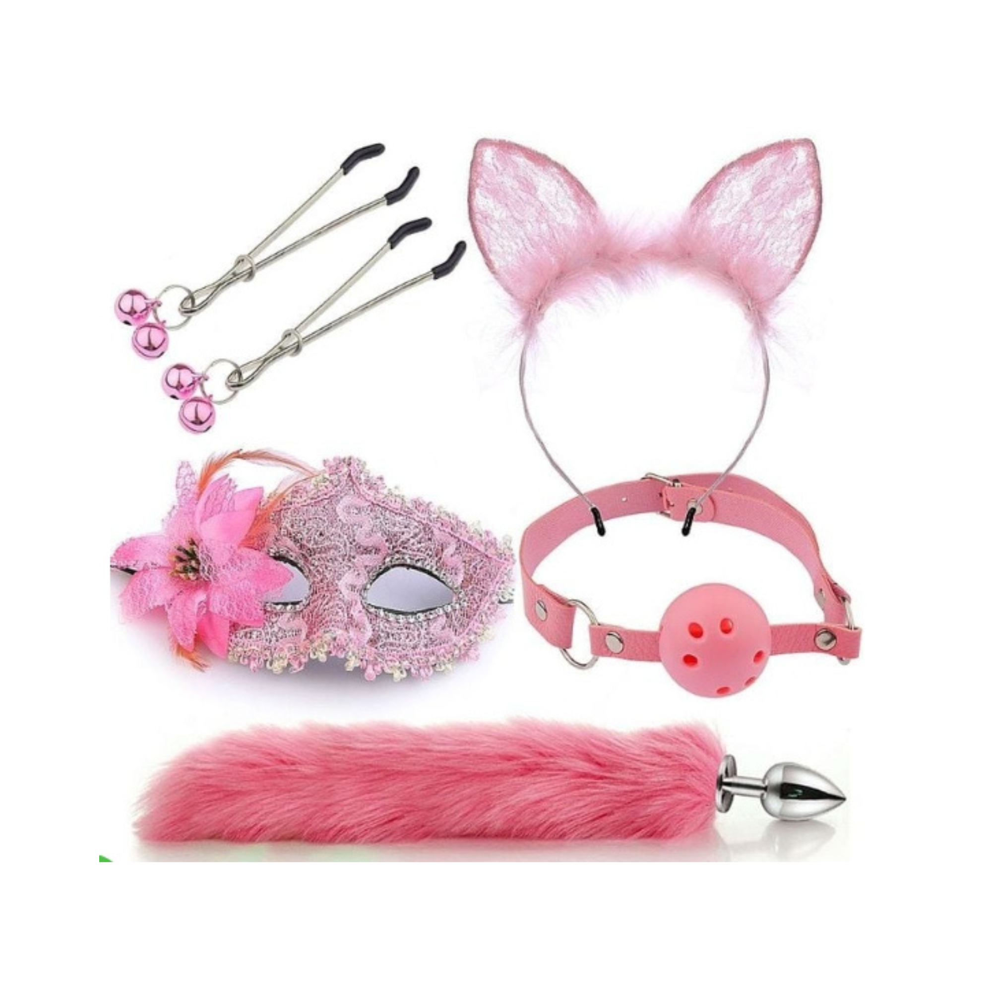 Kit Raposa Tiara Grampos Seios Mordaça Máscara Sexy Import