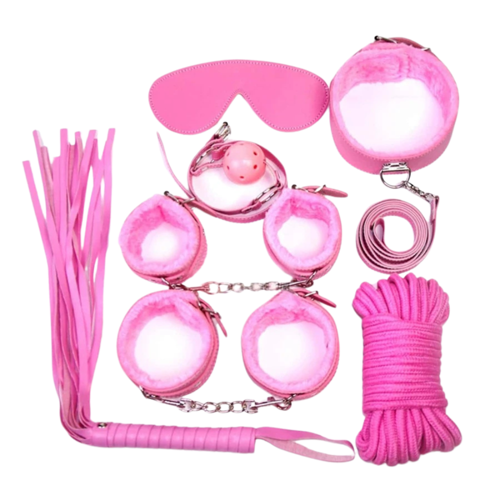 KIT 7 Sados Variados Couro Sintético Fetiche Bondage Bdsm Completo 4 Cores