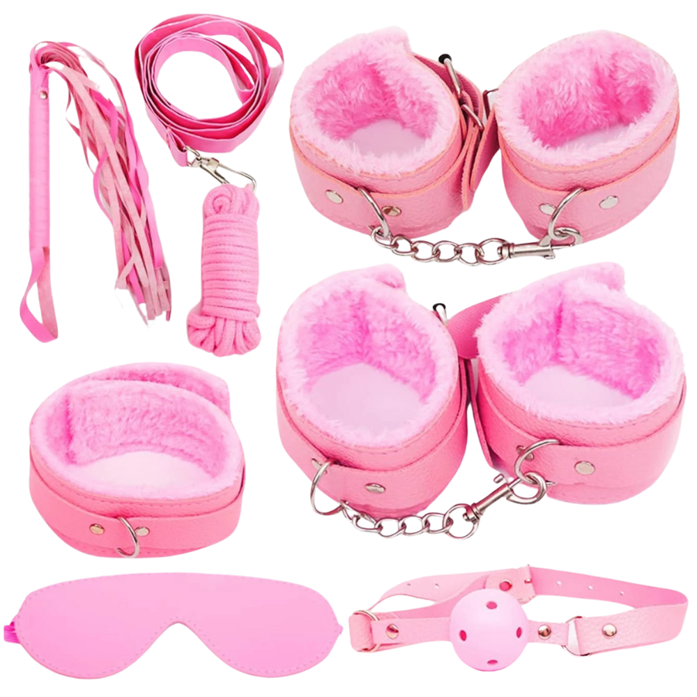 KIT 7 Sados Variados Couro Sintético Fetiche Bondage Bdsm Completo 4 Cores