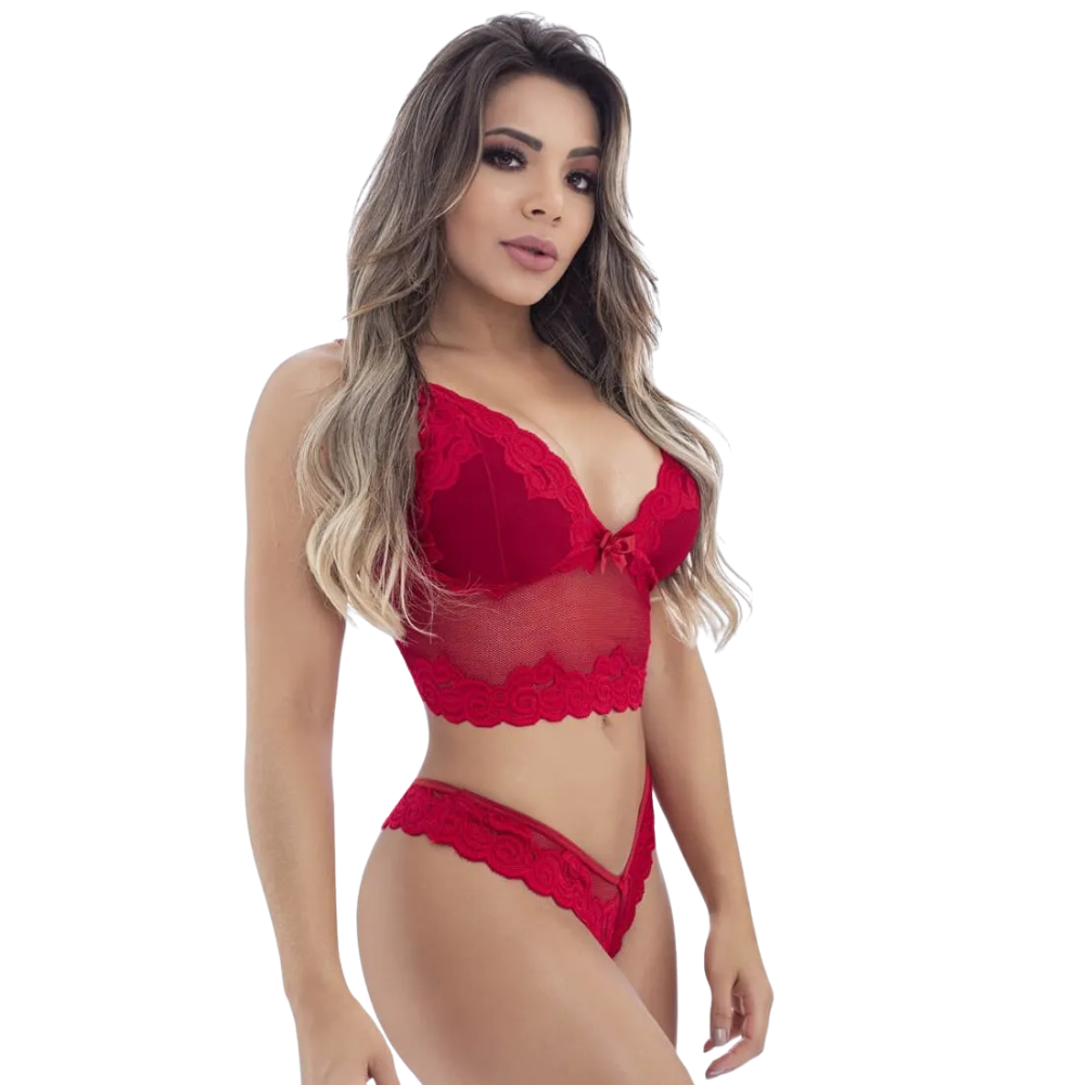 Conjunto Fio Rendado com Lacinho Jô Lingerie