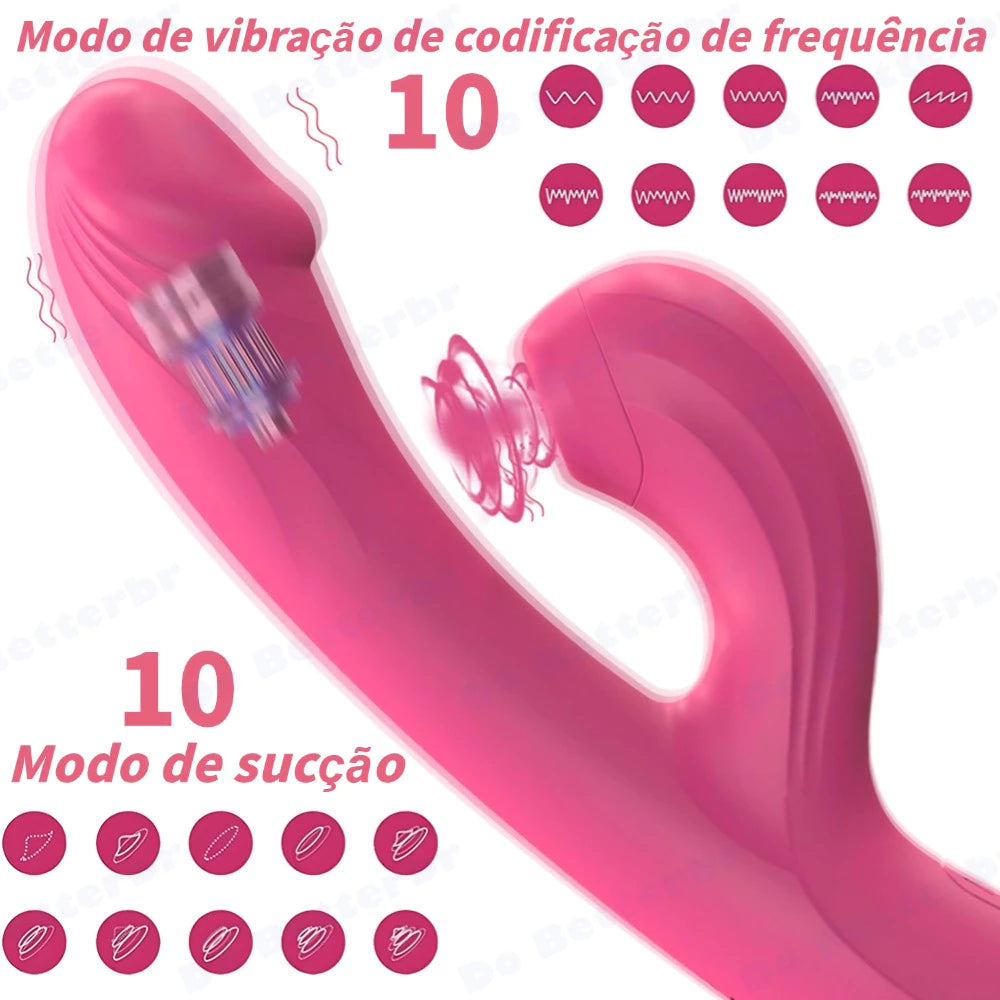 Vibrador Duplo Prazer Ponto G com Estimulador Sugador Clitoriano ZDB-29