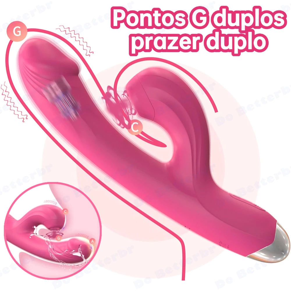 Vibrador Duplo Prazer Ponto G com Estimulador Sugador Clitoriano ZDB-29