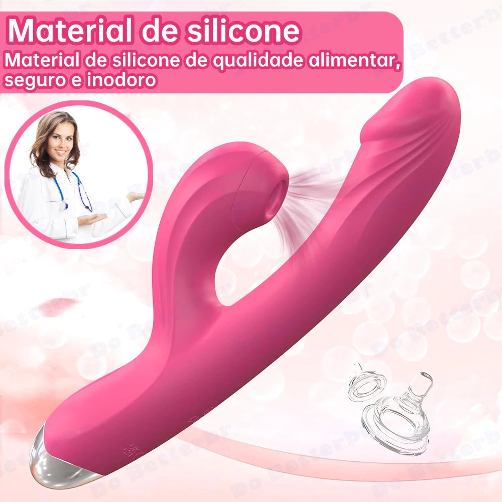 Vibrador Duplo Prazer Ponto G com Estimulador Sugador Clitoriano ZDB-29