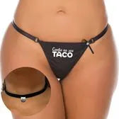 Kit Calcinha Fio Dental e Chocker com Frase Confio No Seu Taco Pimenta Sexy
