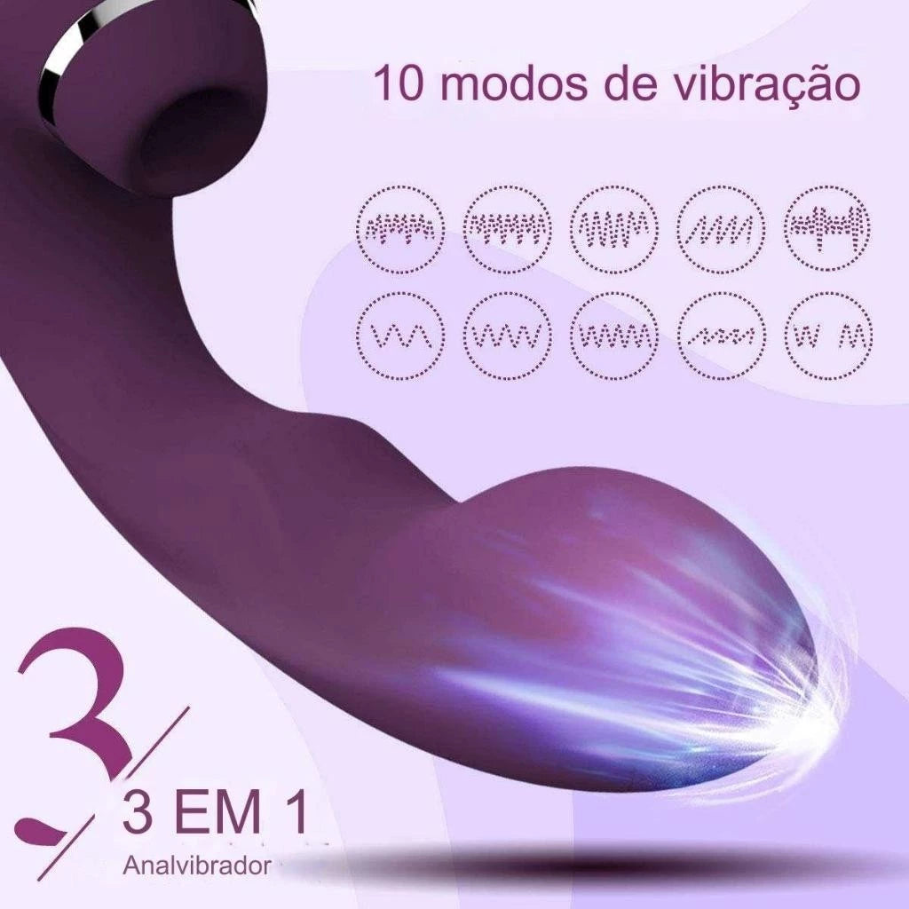 Vibrador Clitóris Ponto G Recarregável Multifuncional 3 Em 1 Sugador Com Pulsação Sex Shop T039