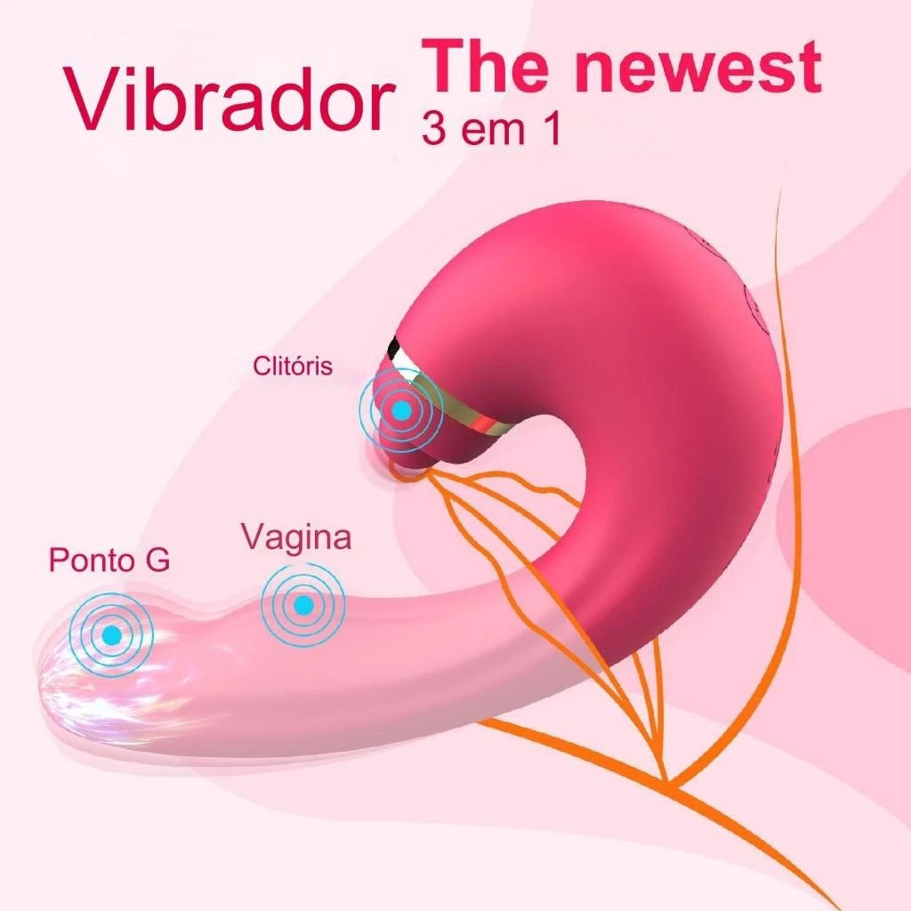 Vibrador Clitóris Ponto G Recarregável Multifuncional 3 Em 1 Sugador Com Pulsação Sex Shop T039